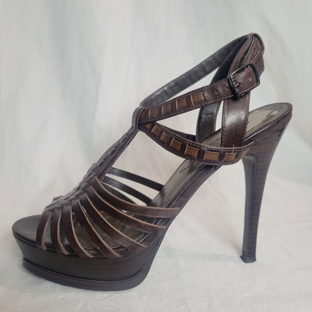 Guess Women's Strappy Ankle Strap Stiletto High Heel Platform Wooden Heel - Sz 8 - Picture 5 of 13